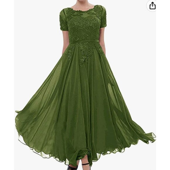 H.S.D. Mother of The Bride Dresses Chiffon Evening Formal Dress Short Sleeve Wed - Picture 1 of 7